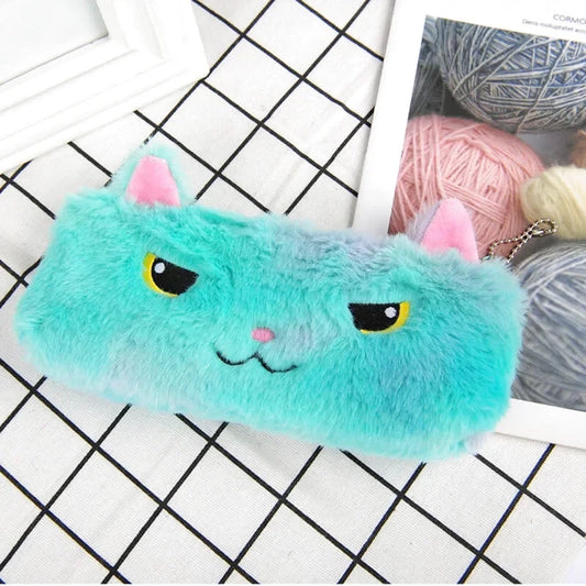 Trousse chat bleue en peluche